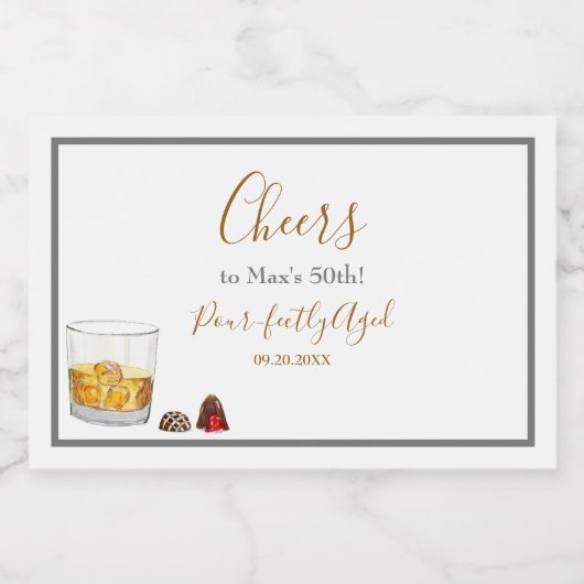 Whiskey Waterverf Chocolade Truffles Birthday Sparkling Wijnetiket (Enkel label)