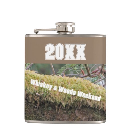 Whiskey & Woods Kampuit Weekend Alleen Mannen Heupfles (Voorkant)
