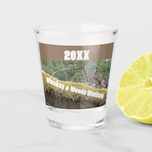 Whiskey & Woods Weekend Mannen Kampvuur Shot Glas (Voorkant)