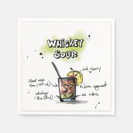 Whiskey Zure Drink Recept Cocktail servet (Voorkant)