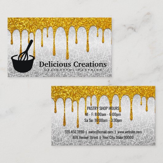 Whiskpictogram | Glitter Drip (goudglitter) Visitekaartje (Voorkant / Achterkant)