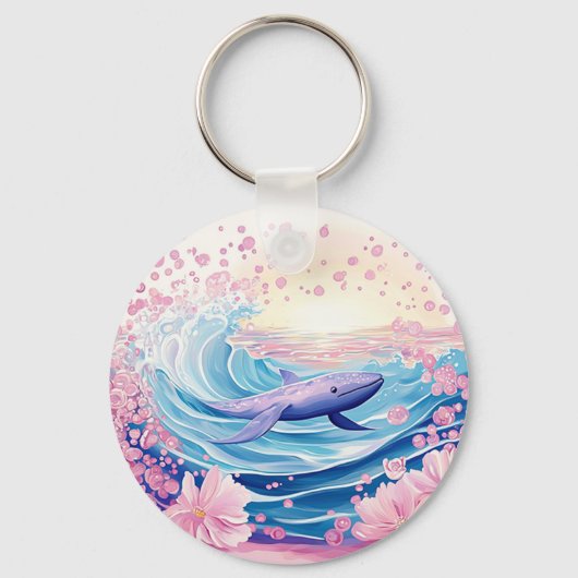 Whisky blauwe en roze walvis kunst sleutelhanger (Voorkant)