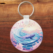 Whisky blauwe en roze walvis kunst sleutelhanger (Voorkant)