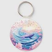 Whisky blauwe en roze walvis kunst sleutelhanger (Achterkant)