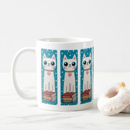 Whisky eigenzinnige Doodle White Cat en boeken Koffiemok (Met donut)