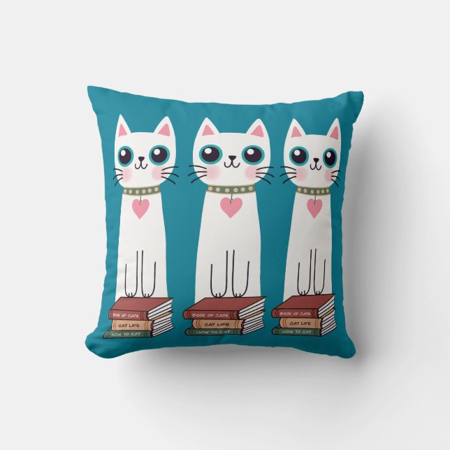 Whisky eigenzinnige Doodle White Cat en boeken Kussen (Voorkant)