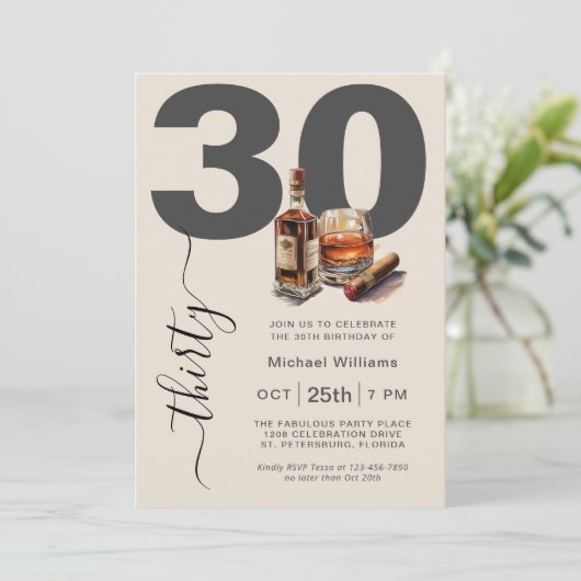 Whisky en sigaren Masculine 30ste verjaardag Kaart (Staand voorkant)