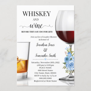 Whisky en wijn voordat ik bruidsdouche blauw doe kaart