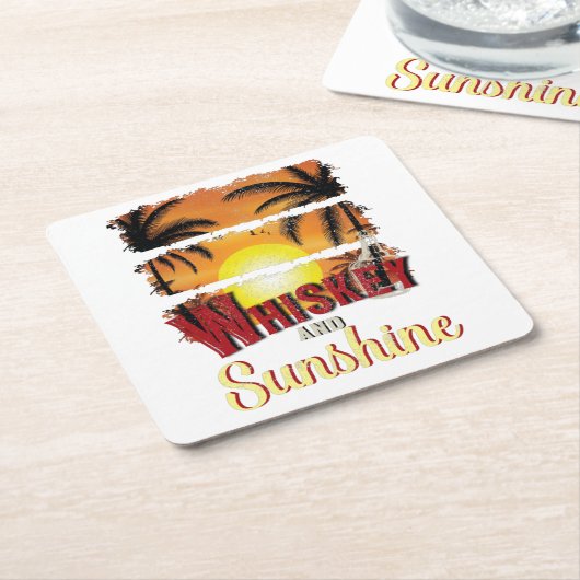 Whisky en zon,  zomerzonsondergang kartonnen onderzetters (Schuin)