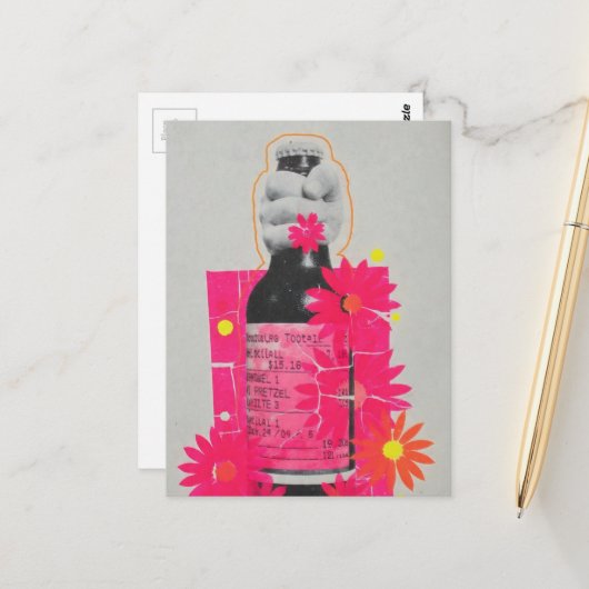 Whisky Fles Mixed Media Collage AI Kunst Briefkaart (Voorkant / Achterkant in situ)