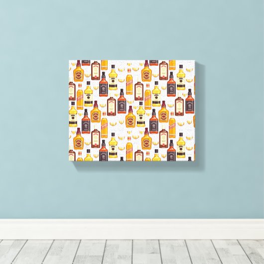 Whisky-flessen met bril canvas afdruk (Insitu (Houten vloer))