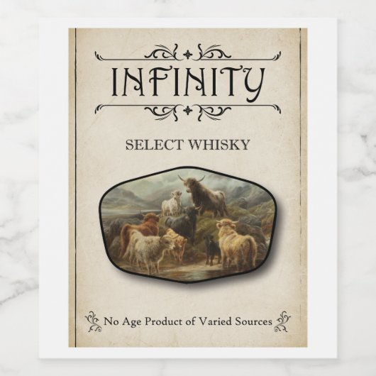 Whisky Flessenetiket INFINITY. Wijn Etiket (Enkel label)