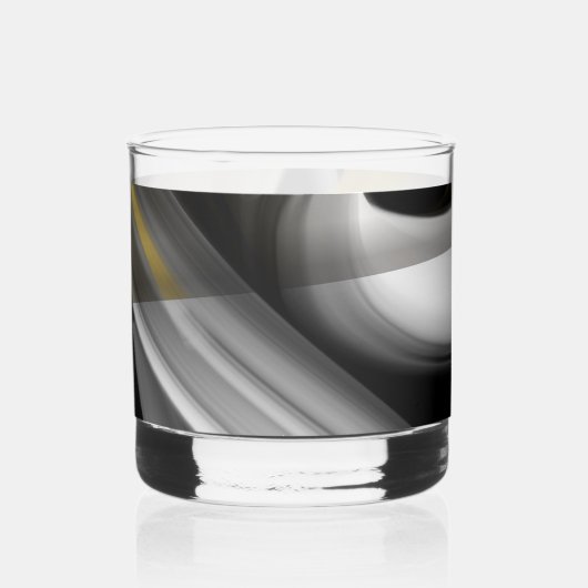 Whisky Glas Abstracte Kunst Zwart Wit Goud (Achterkant)