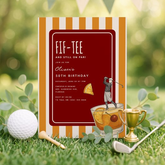 Whisky Golf Themed 50th Birthday Kaart