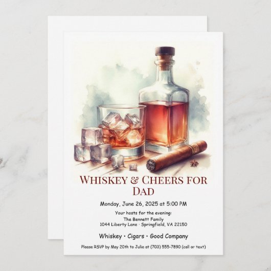 Whisky & sigaren – Bewerkbare Vaderdag Kaart (Voorkant / Achterkant)