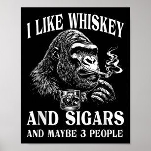 Whisky, sigaren en Monkey Humor Retro St Poster