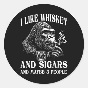 Whisky, sigaren en Monkey Humor  Retro St Ronde Sticker