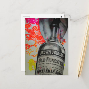 Whiskyfles Bloemrijk Roze Oranje Collage Briefkaart
