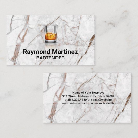 whiskyglas | Wit Marmer Visitekaartje (Voorkant / Achterkant)