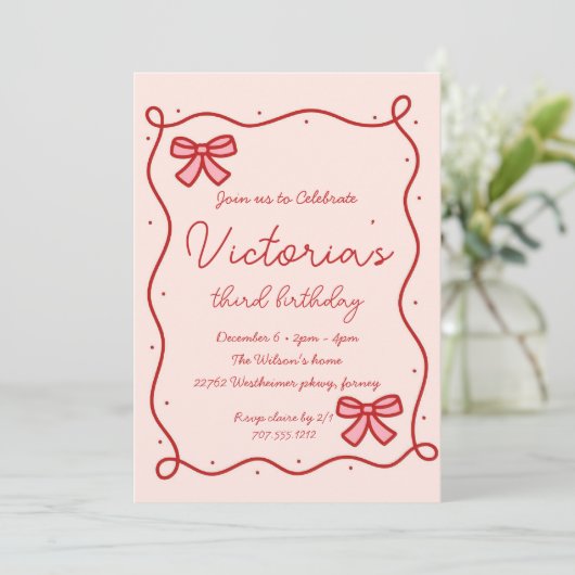 Whismical Hand getrokken Bow Girl Verjaardag Kaart (Staand voorkant)