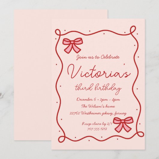 Whismical Hand getrokken Bow Girl Verjaardag Kaart (Voorkant / Achterkant)