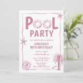 Whismical Summer Pool Party Verjaardag Uitnodiging (Staand voorkant)