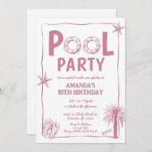 Whismical Summer Pool Party Verjaardag Uitnodiging (Voorkant / Achterkant)