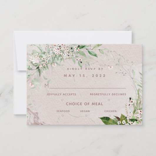 Whisper en Blush 2 Weddenschap 3-maaltijd Keuze RS RSVP Kaartje (Voorkant)