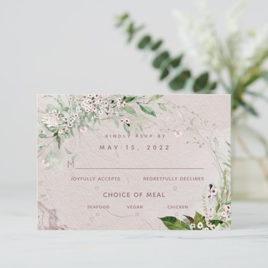 Whisper en Blush 2 Weddenschap 3-maaltijd Keuze RS RSVP Kaartje (Staand voorkant)