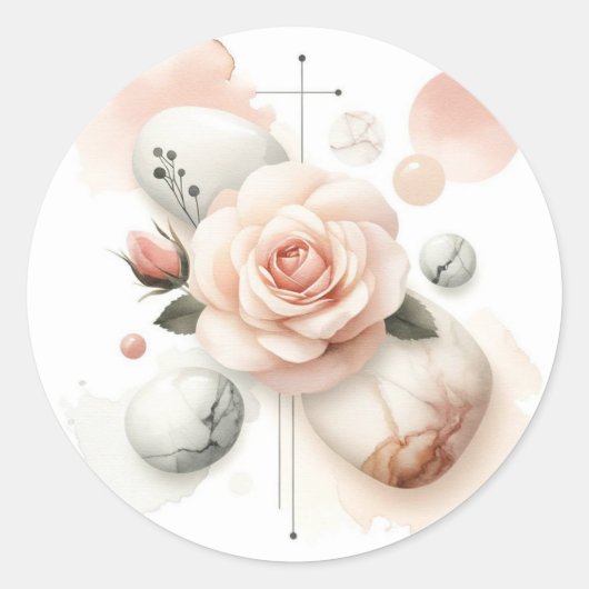 Whisper of a Roos - Een dromerige Waterverf Elegan Ronde Sticker (Voorkant)