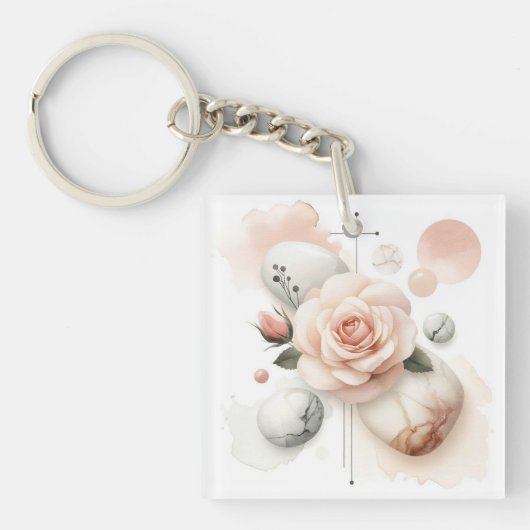 Whisper of a Roos - Een dromerige Waterverf Elegan Sleutelhanger (Voorkant)