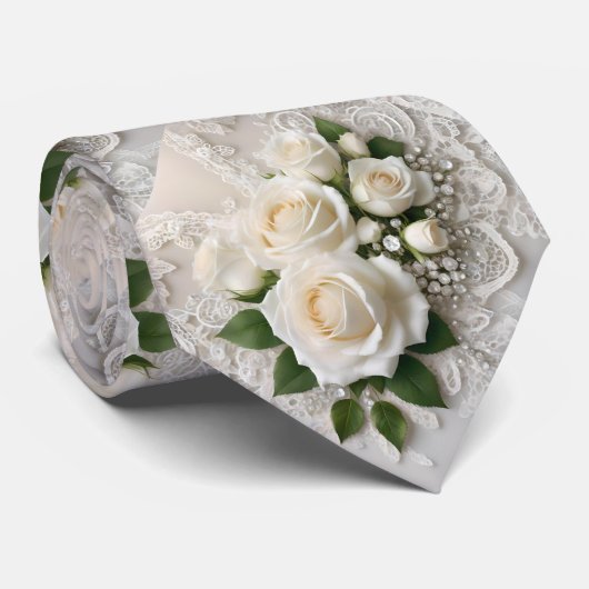 Whisper of Elegance: Rozen kant en tijdloze geloft Stropdas (Opgerold)