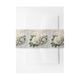 Whisper of Elegance: Rozen kant en tijdloze geloft Uitnodigingen Wikkel