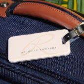 Whisper Pink Elegant Minimalist Monogram Bagagelabel