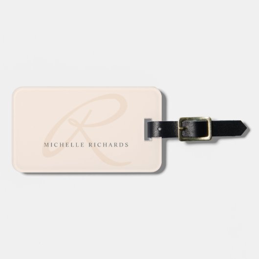 Whisper Pink Elegant Minimalist Monogram Bagagelabel (Voorkant horizontaal)