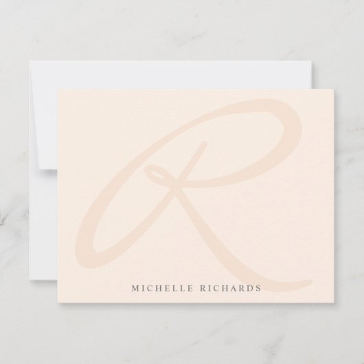 Whisper Pink Elegant Minimalist Monogram en naam Notitiekaartje (Voorkant)