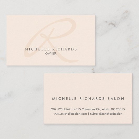 Whisper Pink Elegant Minimalist Monogram Visitekaartje (Voorkant / Achterkant)