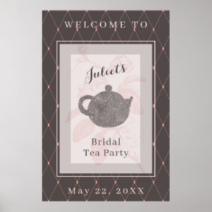 Whisper Pink en DeepTaupe Bridal Tea Welcome Sign Poster