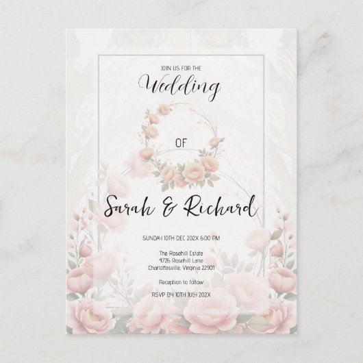 Whisper Soft Pink Floral Romantic Garden Wedding Briefkaart (Voorkant)