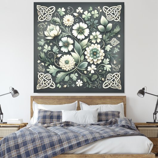 Whispered Clover Knotwork Garden Canvas Afdruk (Insitu (Slaapkamer))