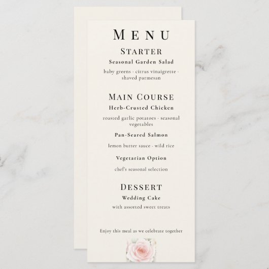 Whispered Petals Elegant Minimalist Wedding Menu (Voorkant / Achterkant)