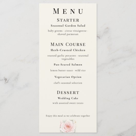 Whispered Petals Elegant Minimalist Wedding Menu (Voorkant)