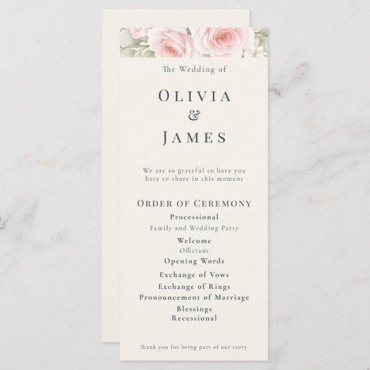 Whispered Petals Elegant Minimalist Wedding  Programmakaart (Voorkant / Achterkant)