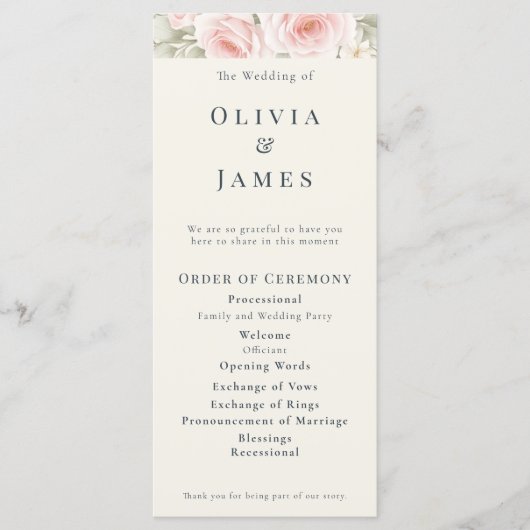 Whispered Petals Elegant Minimalist Wedding  Programmakaart (Voorkant)