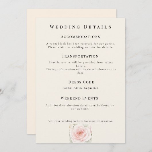 Whispered Petals Minimalist Wedding Details Card Kaart (Voorkant / Achterkant)