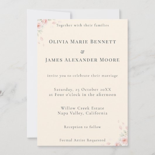 Whispered Petals Minimalist Wedding Invitation Bedankkaart (Voorkant)