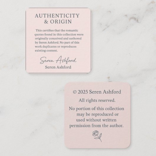 Whispered words- Volume 1_ AUTHENTICITY & ORIGIN  Notitiekaartje (Voorkant / Achterkant)