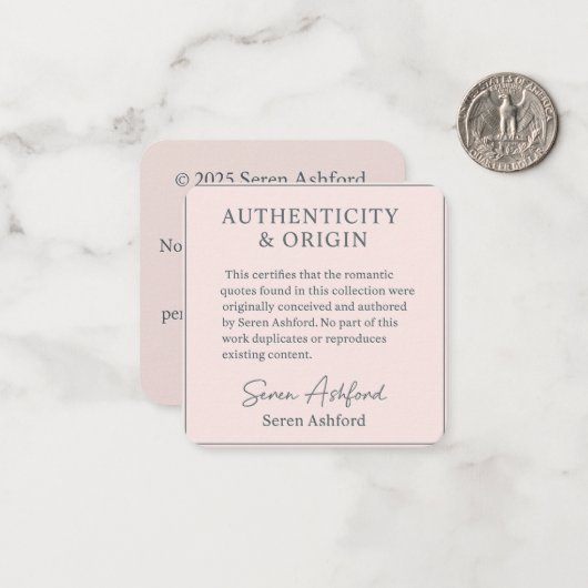 Whispered words- Volume 1_ AUTHENTICITY & ORIGIN Notitiekaartje (Voorkant / Achterkant in situ)