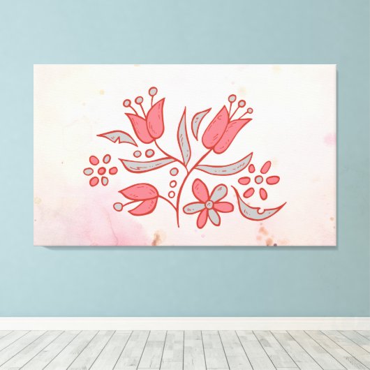 Whispering Bloom – Delicate Rode Bloem op Zachte T Canvas Afdruk (Insitu (Houten vloer))