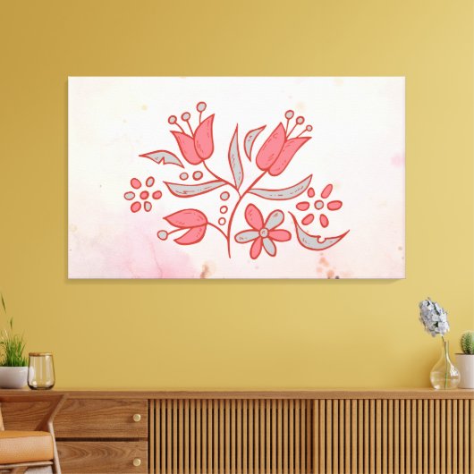 Whispering Bloom – Delicate Rode Bloem op Zachte T Canvas Afdruk (Insitu (Woonkamer))